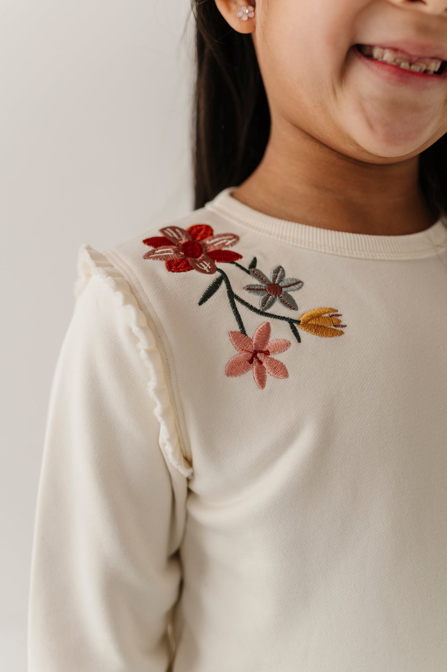 Girls Raw Edge Sweatshirt in Addison Embroidery Floral
