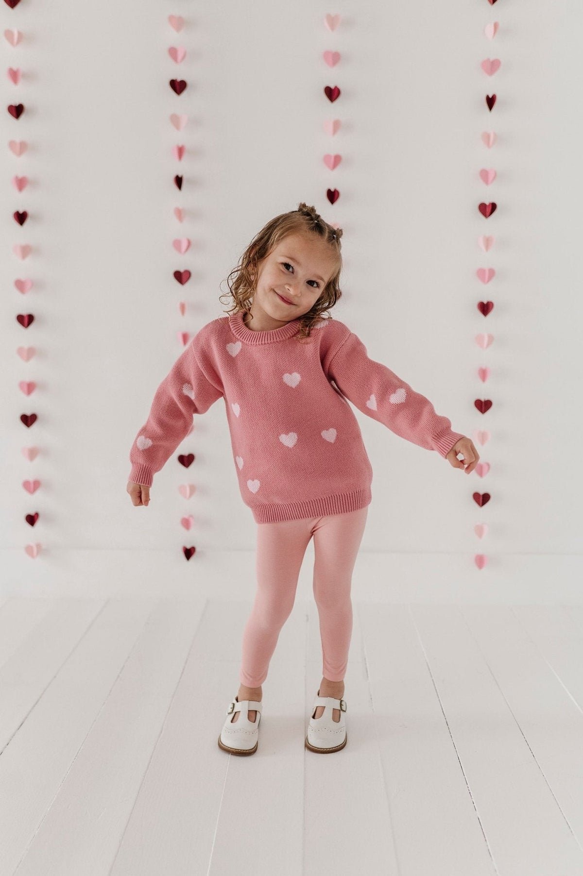 Girls Knit Sweater in Pink Hearts