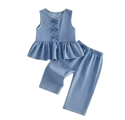 Denim Bow Peplum Set