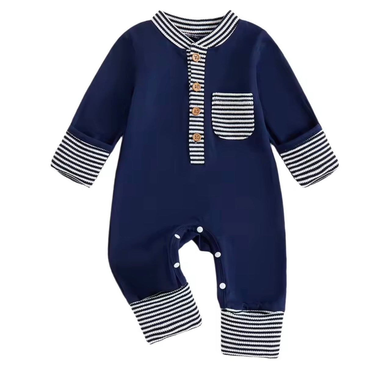 Navy Striped Pocket Romper