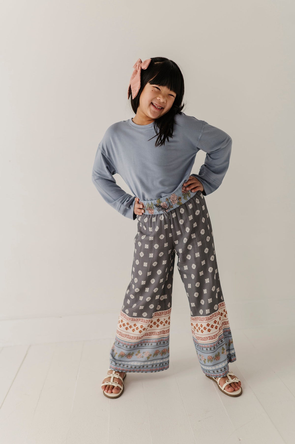 Girls Loose Fit Long Sleeve Top in Blue Fog
