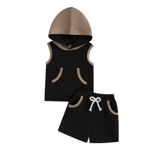 Black and Brown Hooded Tank Set