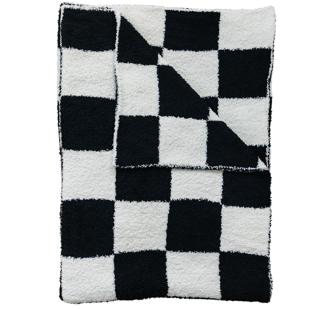 Mebie Baby Black + White Checkered Plush Blanket