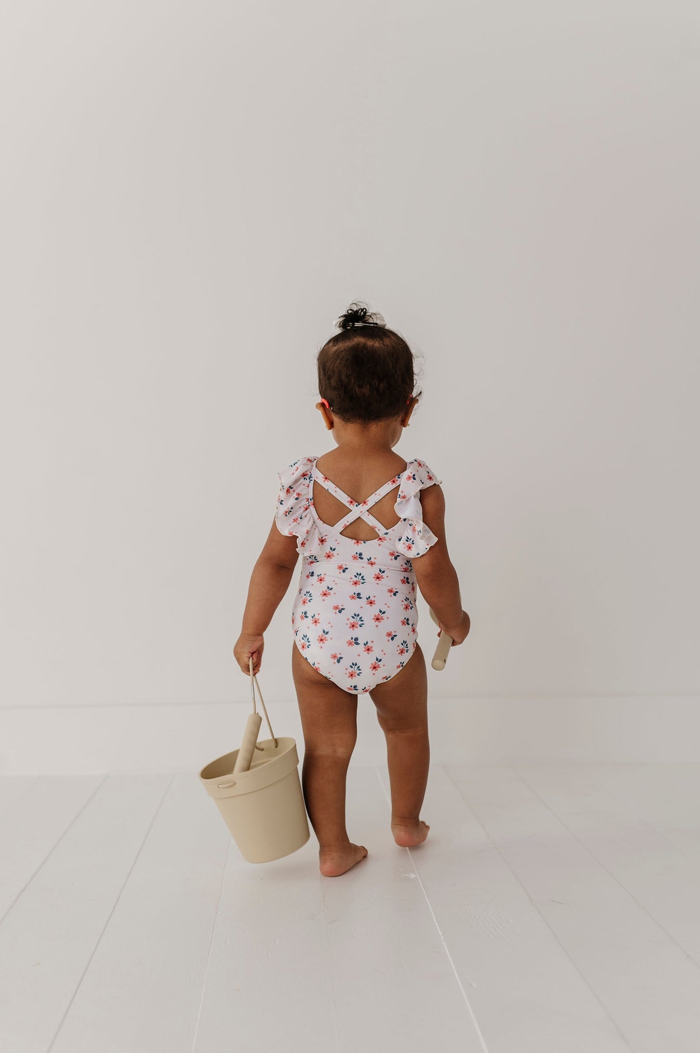 Girl's Ruffle Sleeve Cross Back Swimsuit