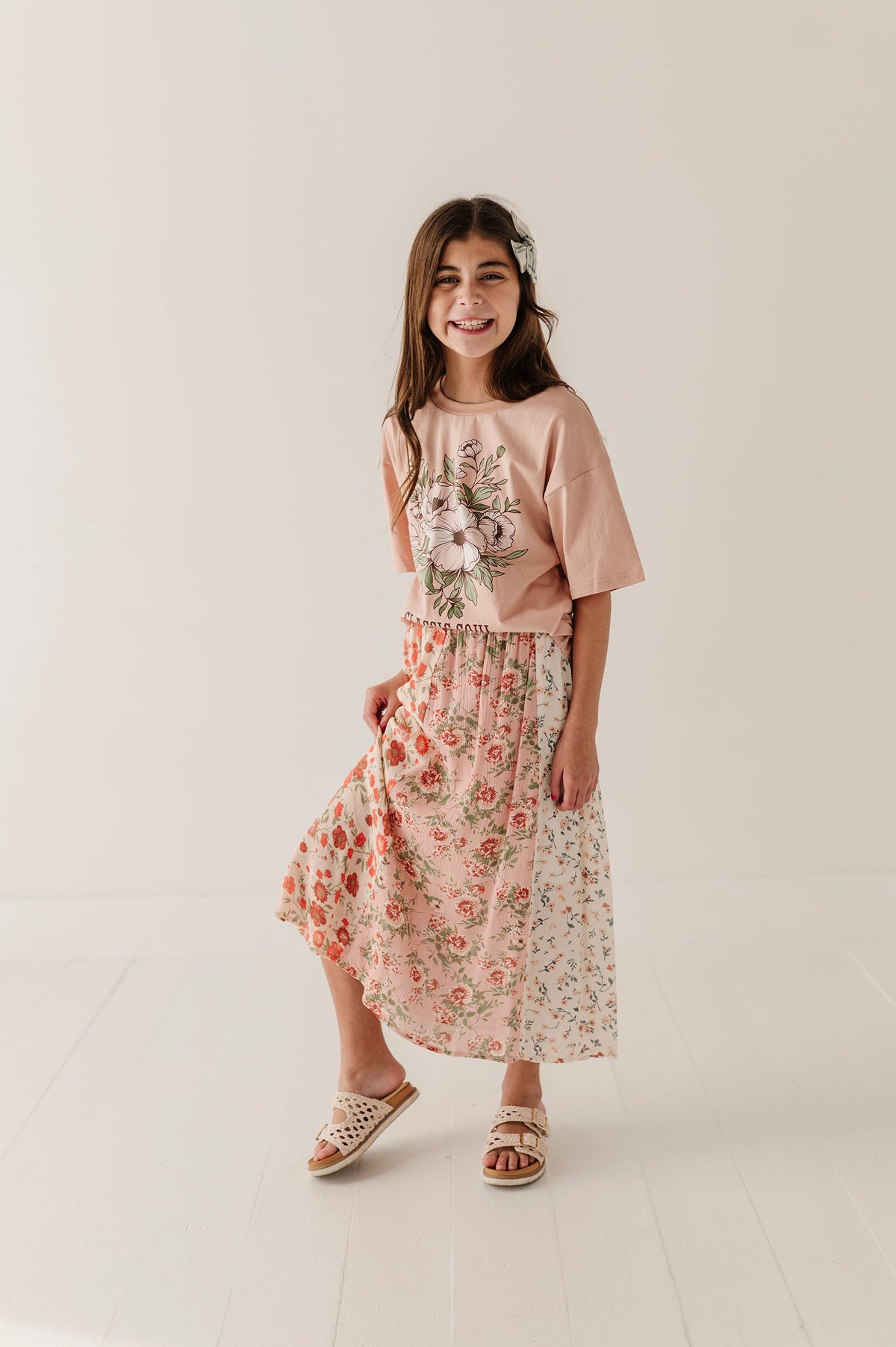 Girls Panel Maxi Skirt in Multirose