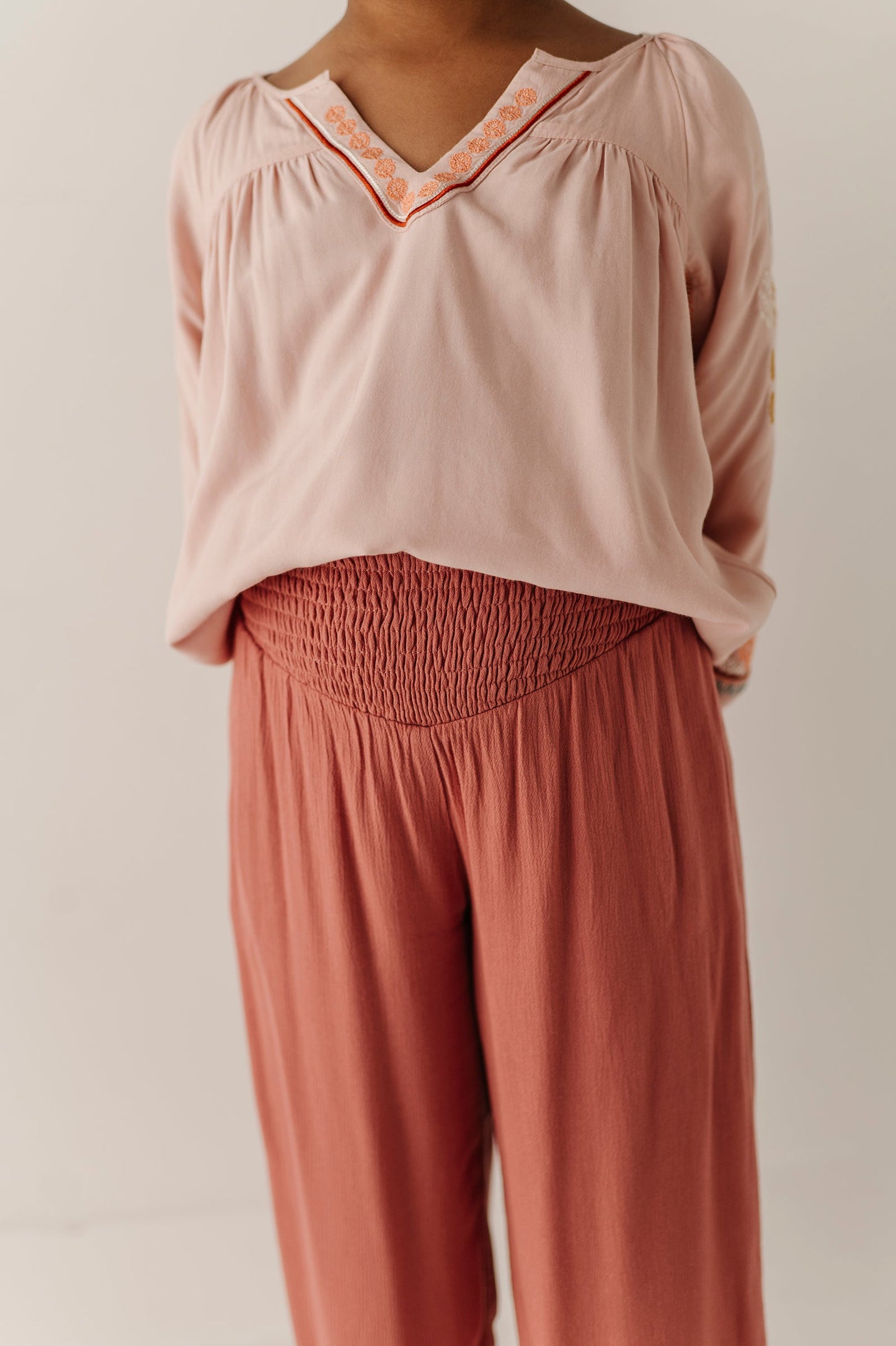 Girls Harem V-Waist Tie Pants in Grayish Blue