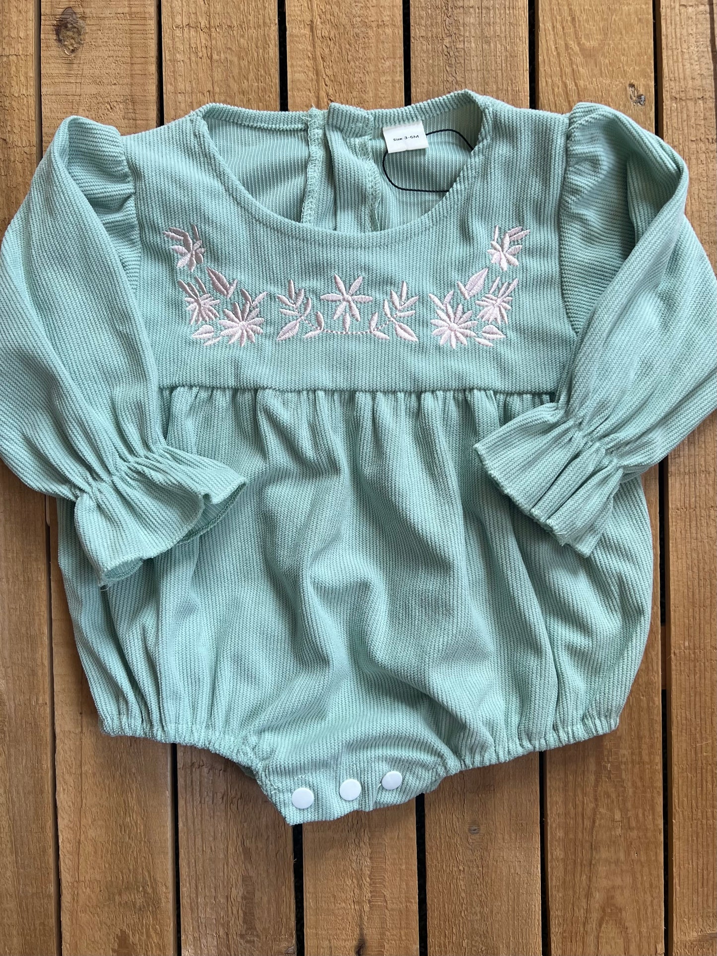 Mint Corduroy Embroidered Romper