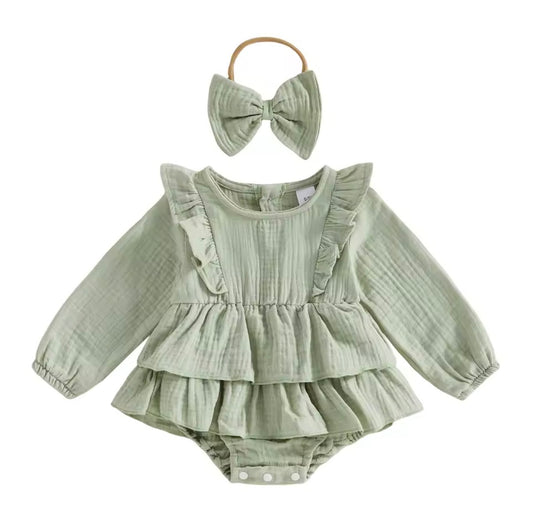 Sage Tiered Muslin Romper