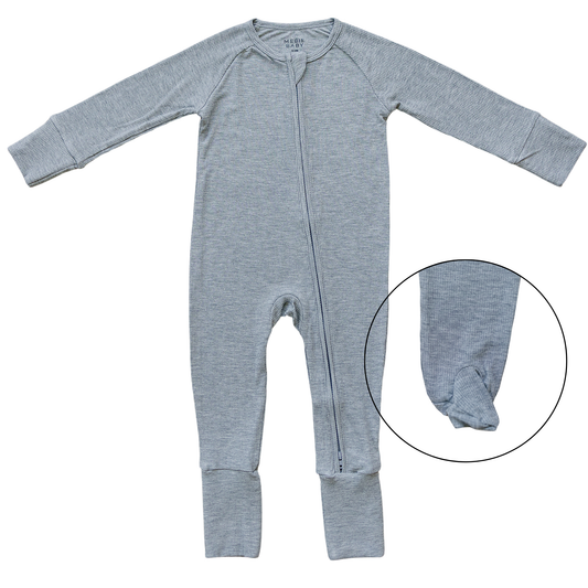 Mebie Baby Heather Grey Ribbed Bamboo Zipper