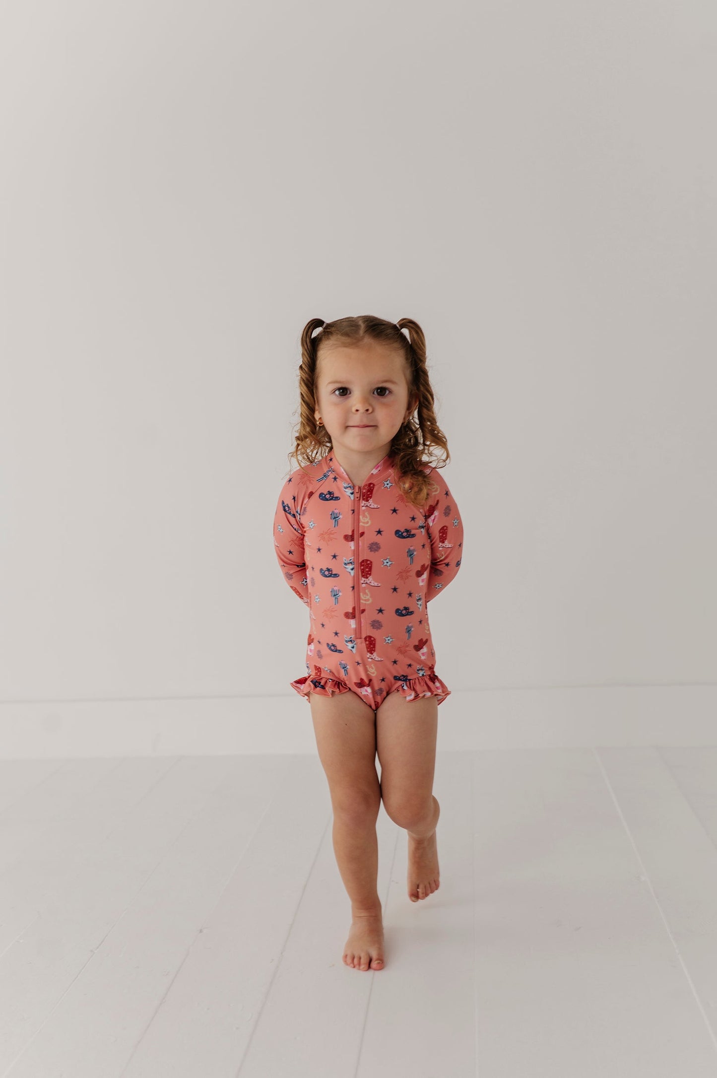 Girl's One-Piece Ruffle Rash Guard Swimsuit