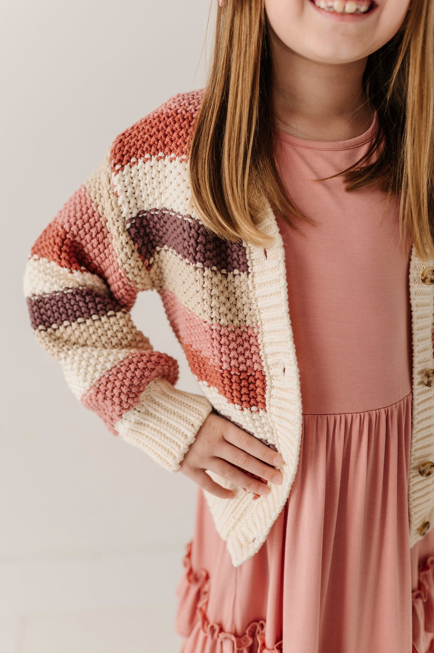 Girls Chunky Knit Cardigan in Multicolor