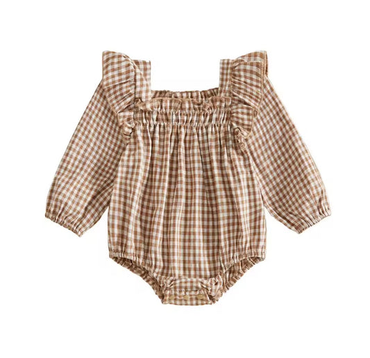 Gingham Flutter Sleeve Romper