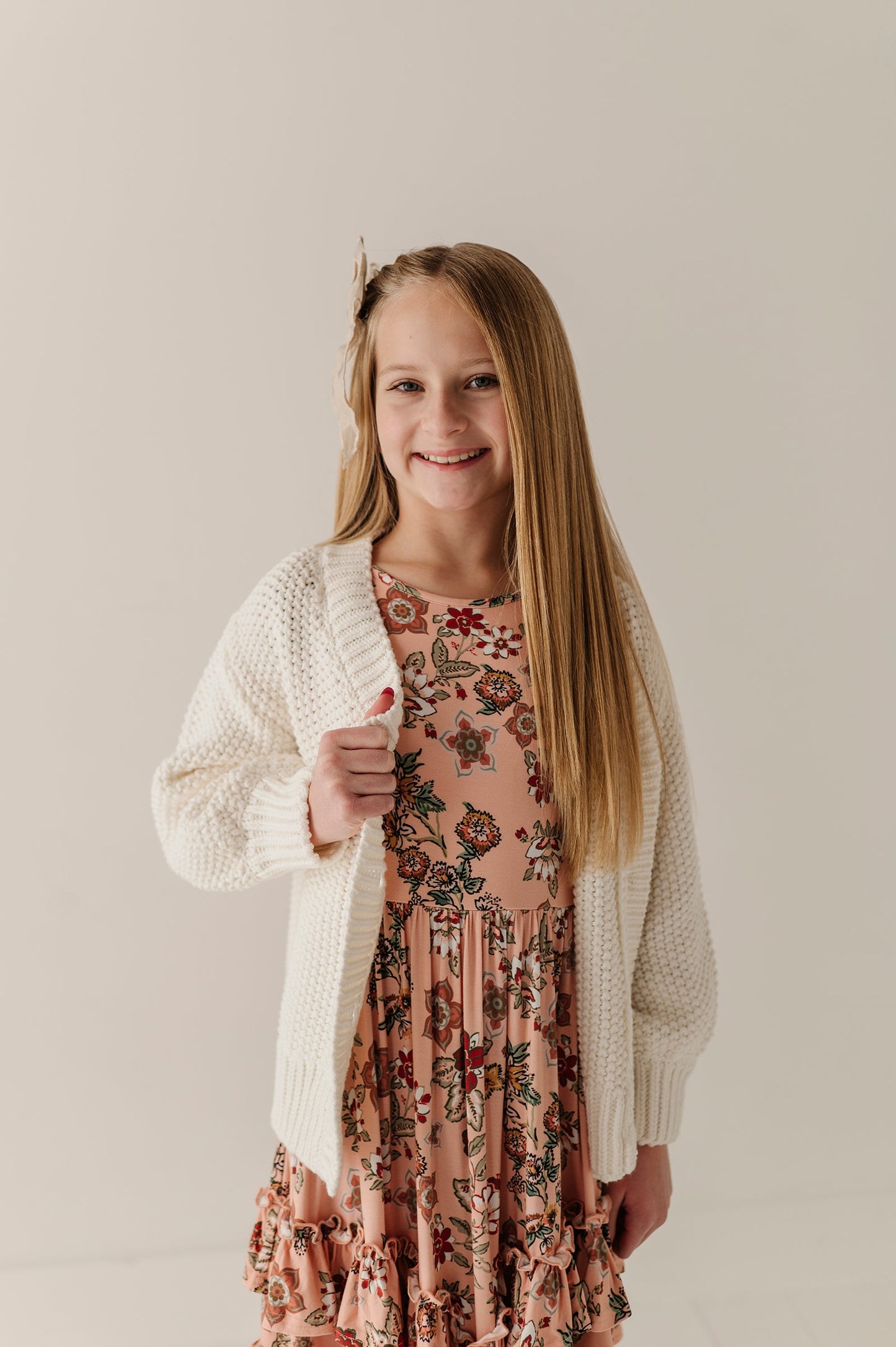 Girls Chunky Knit Cardigan in Off-White