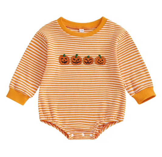 Striped Jack-O-Lantern Romper