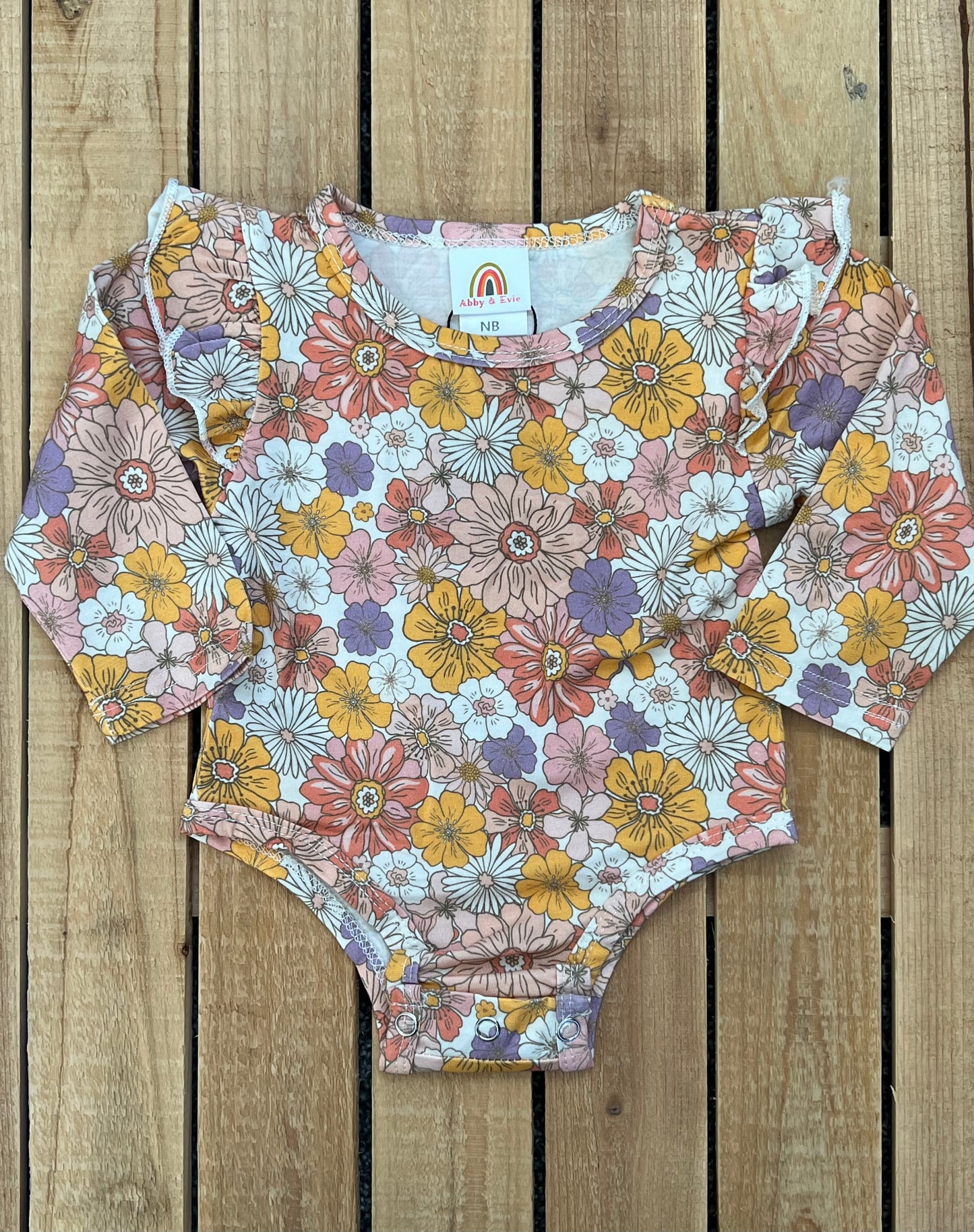 Retro Floral Flutter Sleeve Onesie