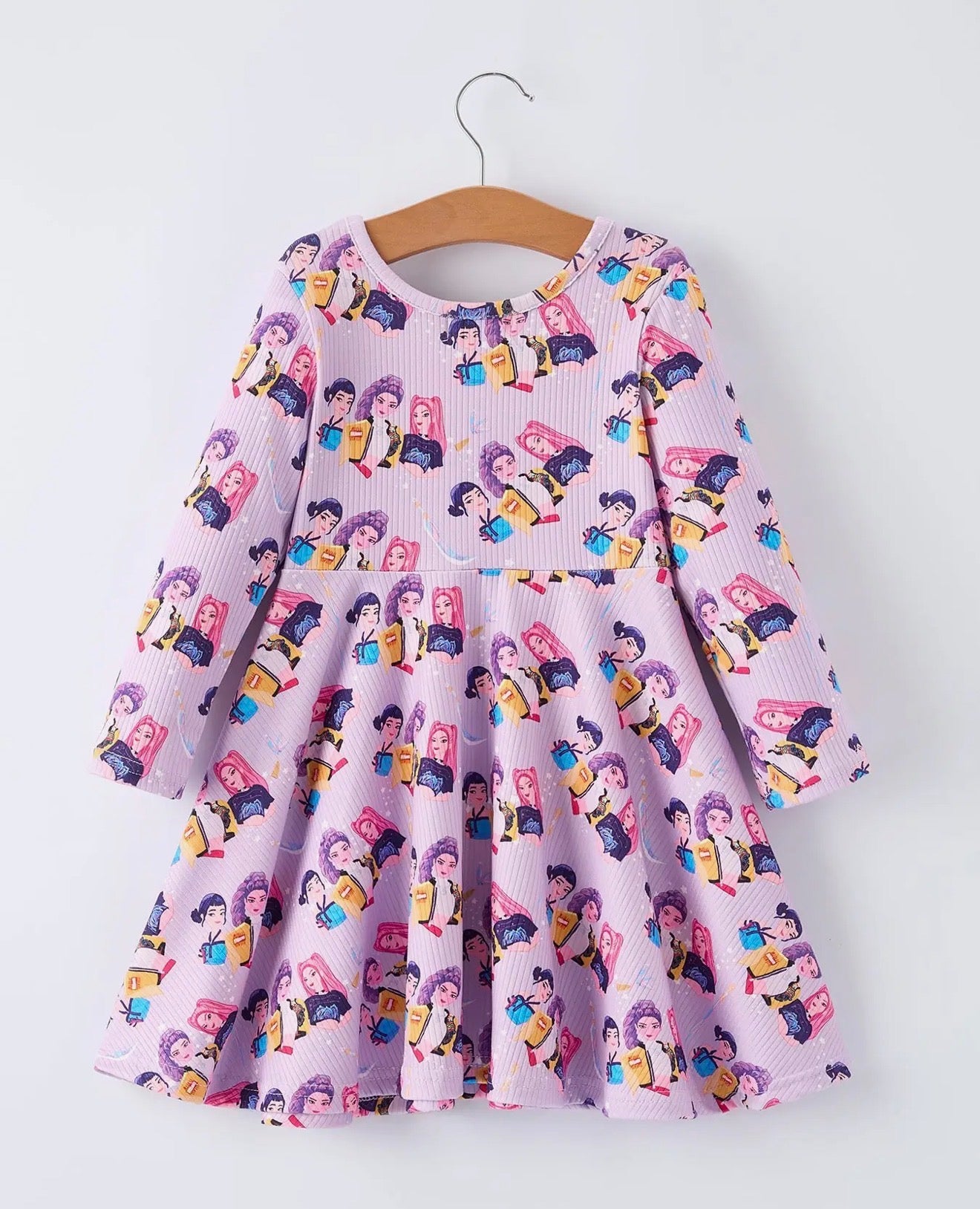K-Pop Purple Long Sleeve Twirl Dress