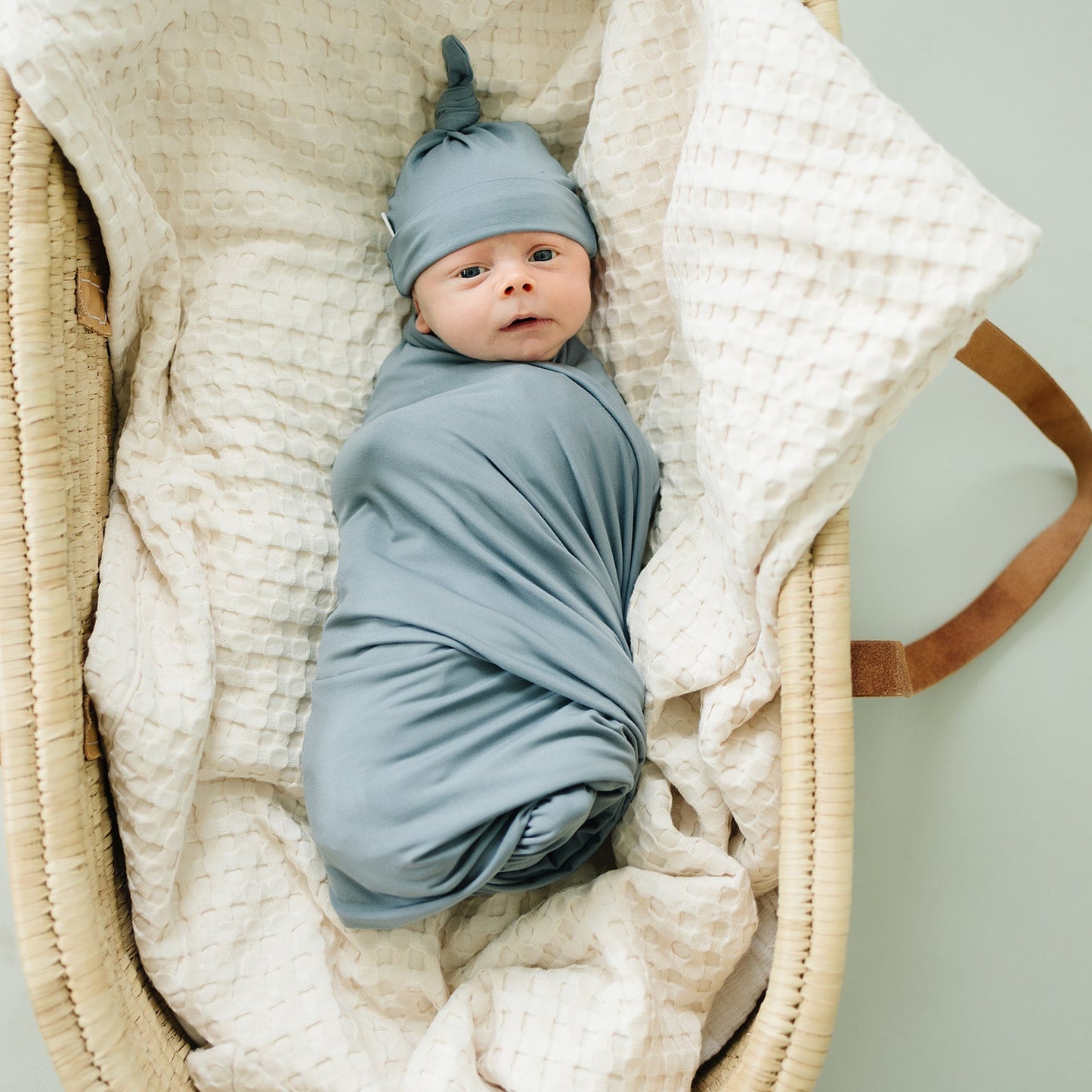 Mebie Baby Dusty Blue Bamboo Hat OR Head Wrap Set