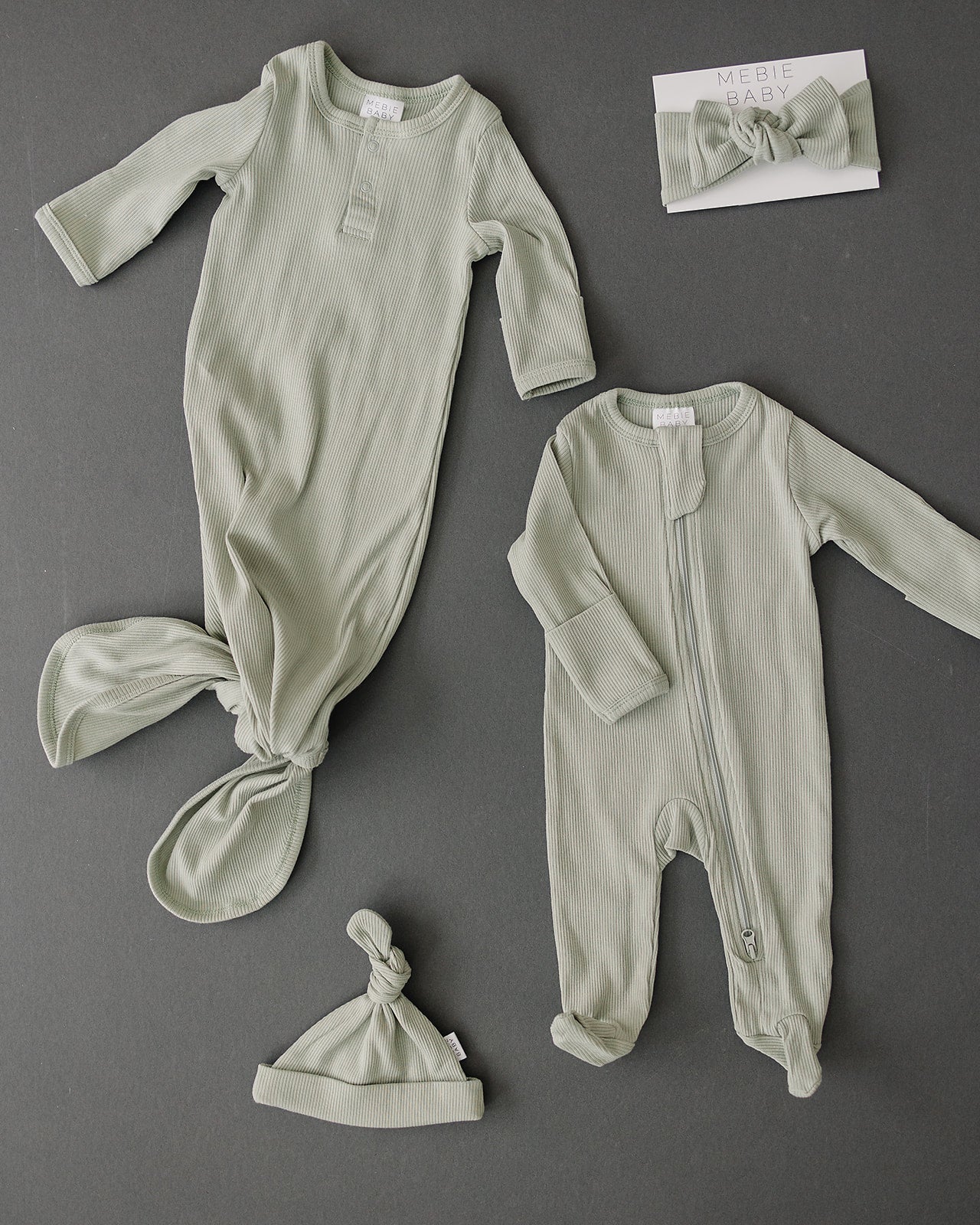 Mebie Baby Sage Organic Cotton Ribbed Zipper