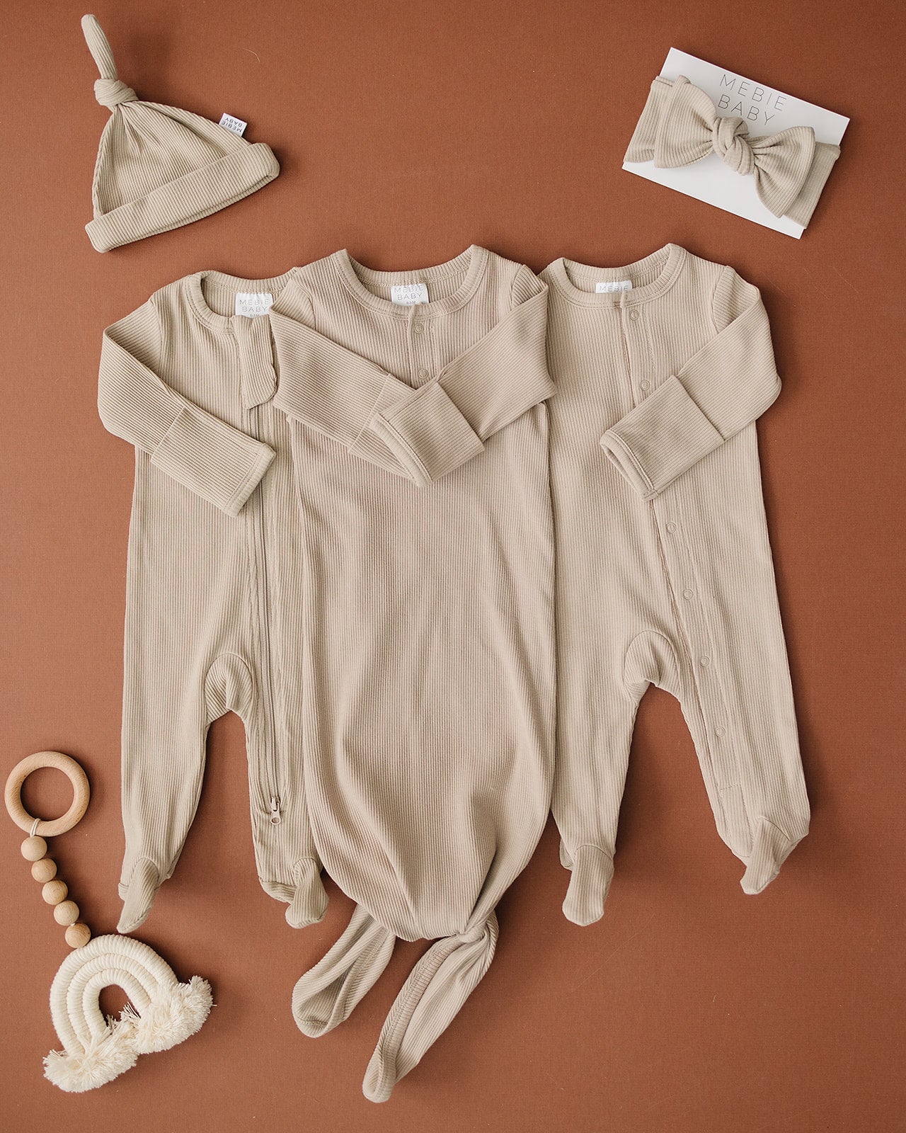 Mebie Baby Oatmeal Organic Cotton Ribbed Zipper