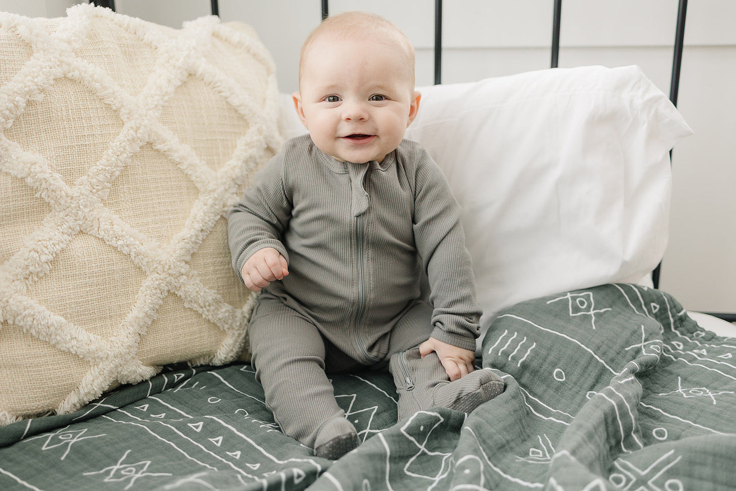 Mebie Baby Grey Organic Cotton Ribbed Zipper