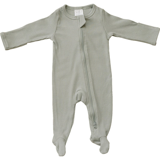 Mebie Baby Sage Organic Cotton Ribbed Zipper