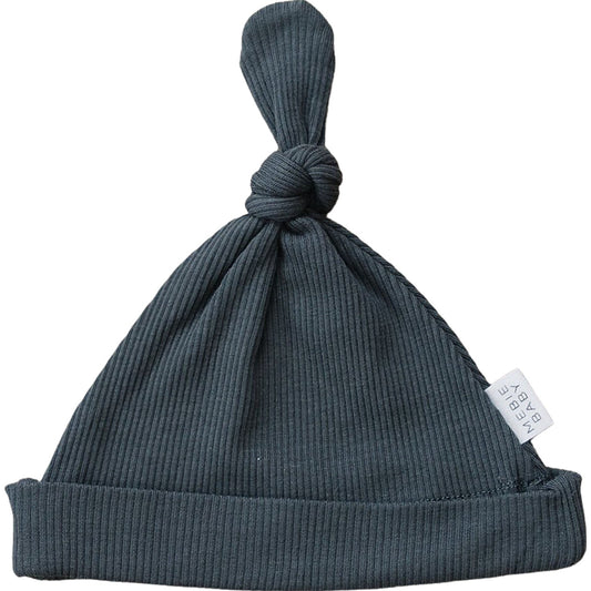 Mebie Baby Charcoal Organic Ribbed Newborn Knot Hat