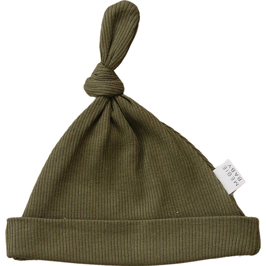 Mebie Baby Winter Green Organic Ribbed Newborn Knot Hat