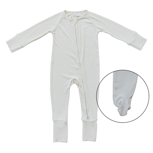 Mebie Baby Cream Ribbed Bamboo Zipper