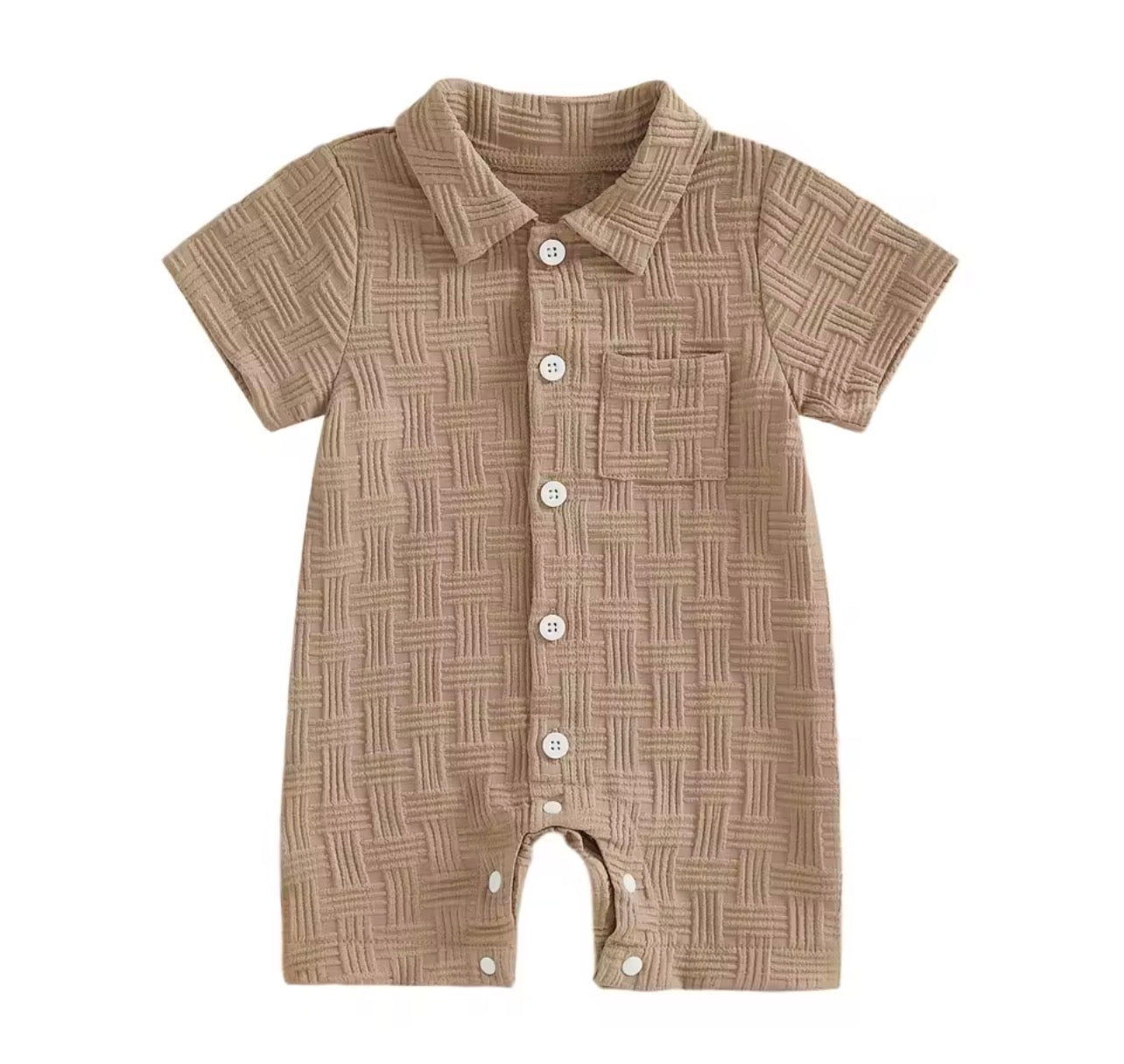 Brown Collared Woven Textured Romper