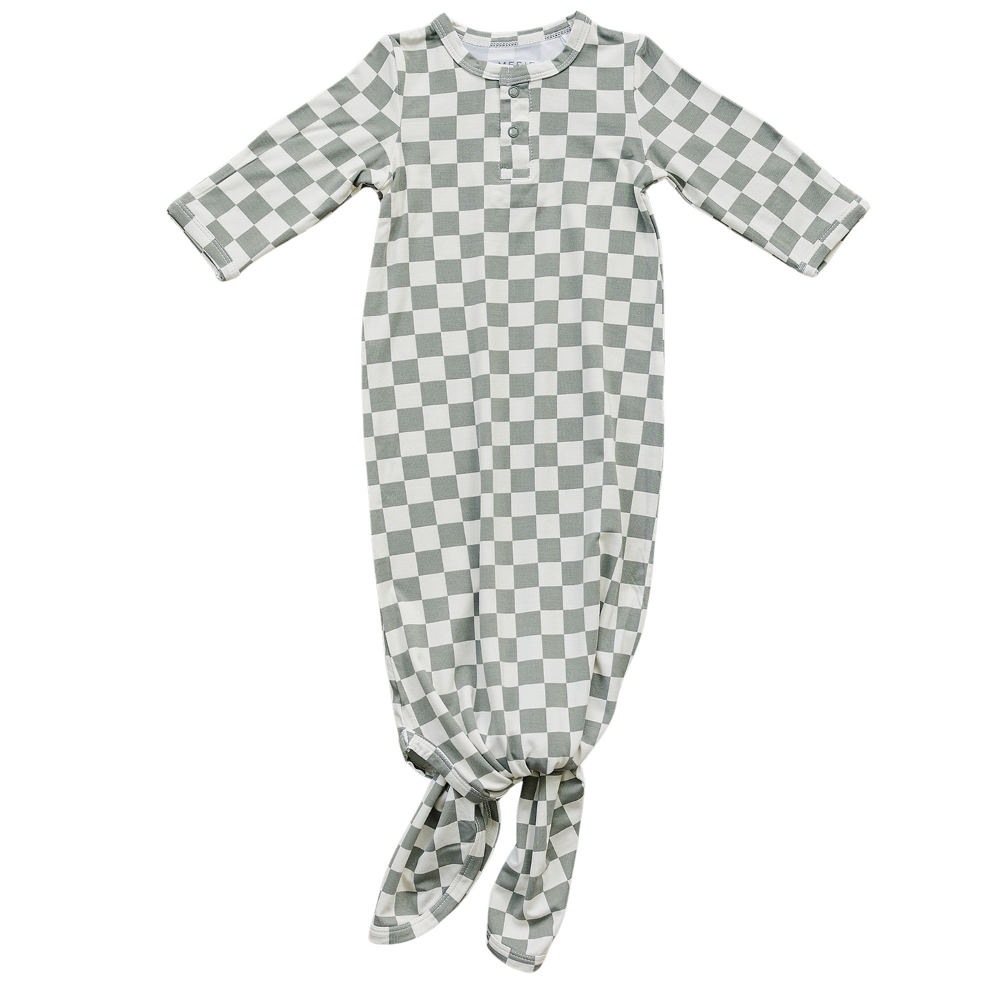 Mebie Baby Light Green Checkered Bamboo Knot Gown