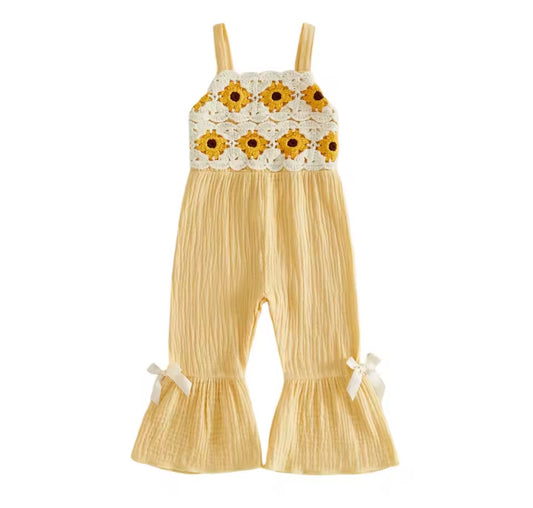 Yellow Sunflower Crochet Romper