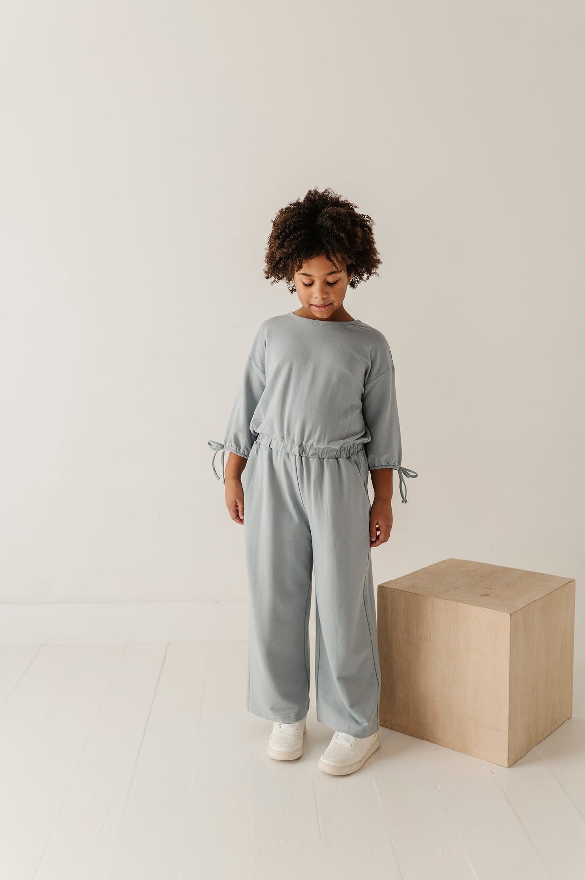Girls Drop Shoulder Blouson Knit Jumpsuit in Rose Cloud
