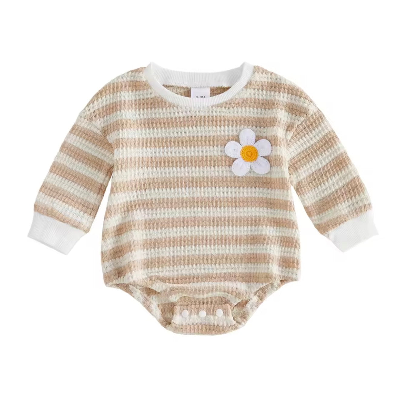 Neutral Daisy Striped Romper