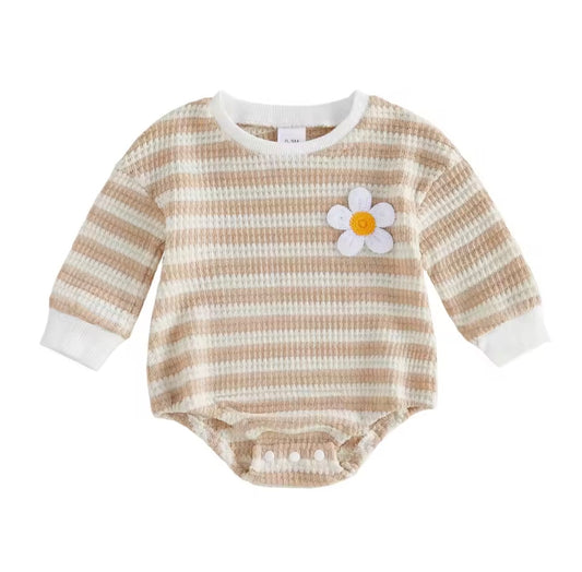 Neutral Daisy Striped Romper