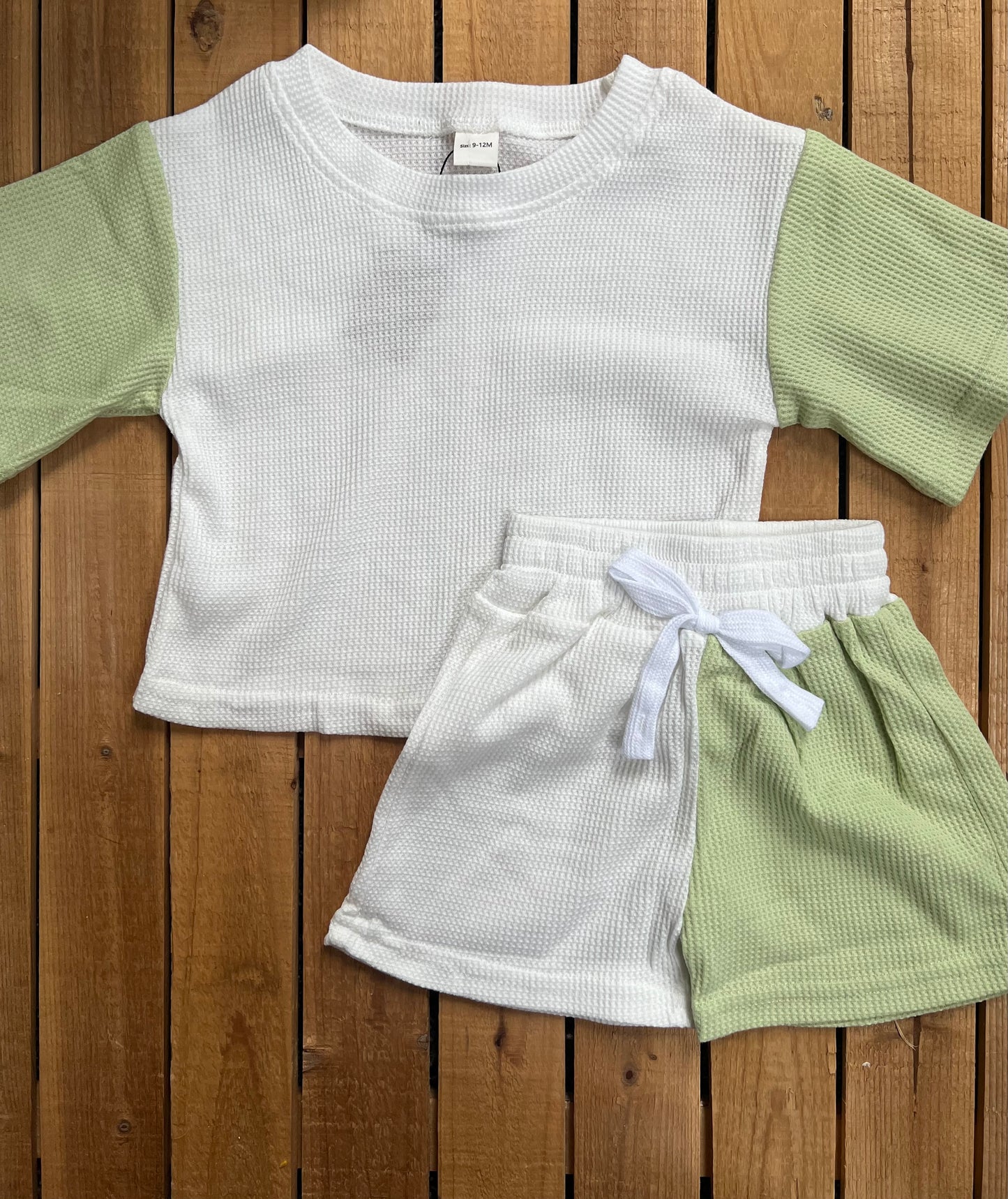 Green and White Waffle Knit Set