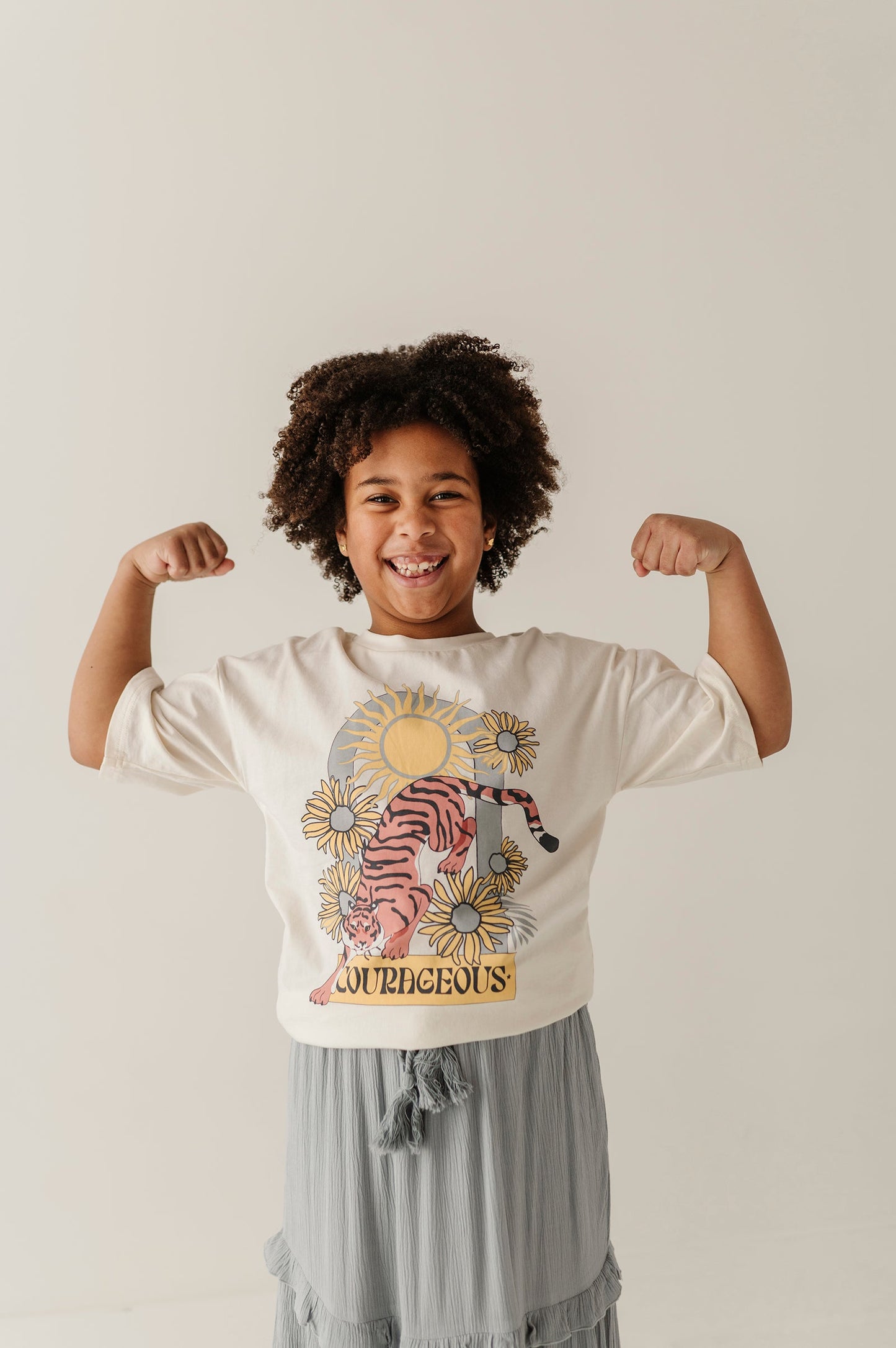 Girls Cotton Screen-Printed Tee in Courageous Tiger