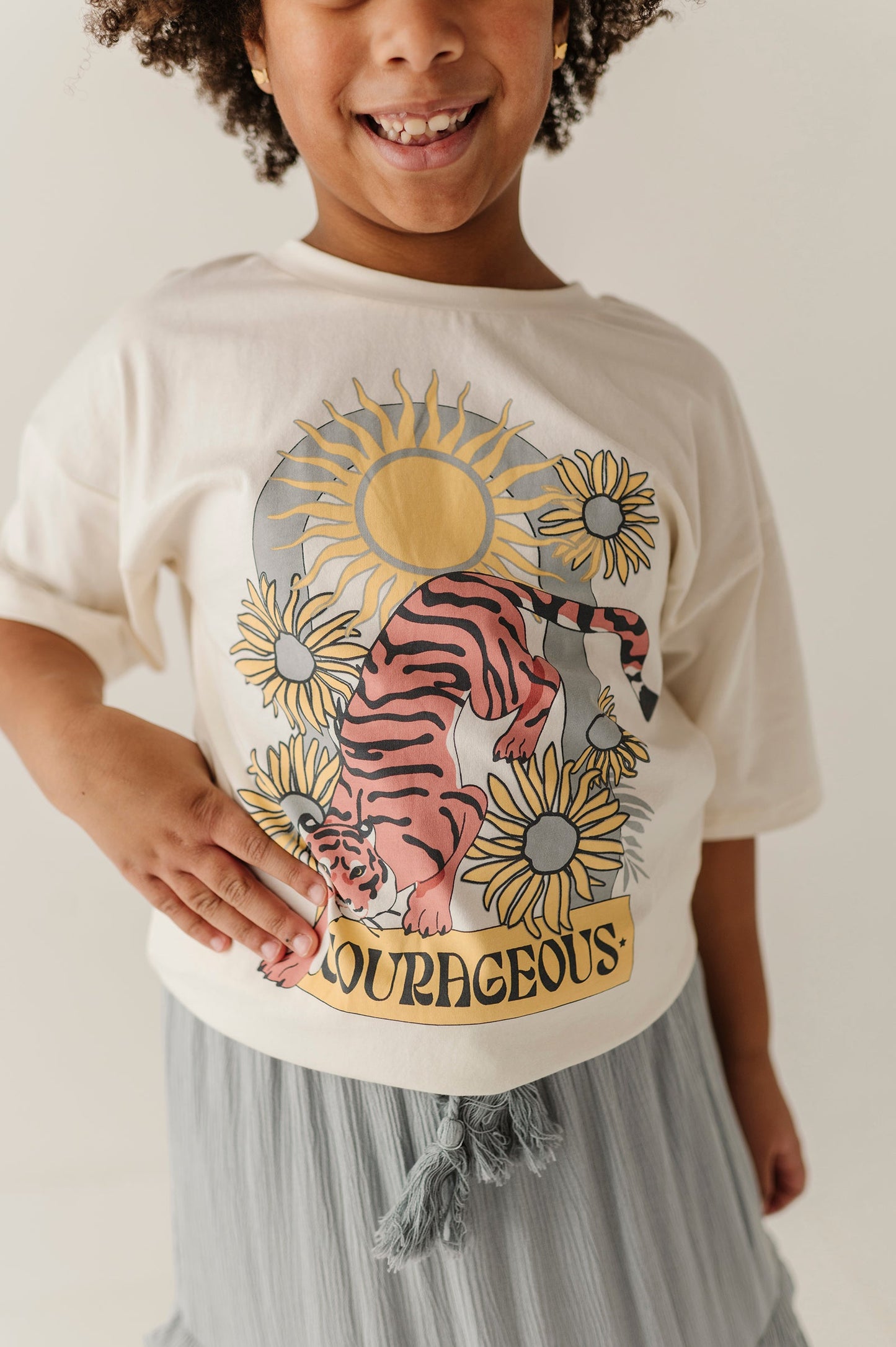 Girls Cotton Screen-Printed Tee in Courageous Tiger
