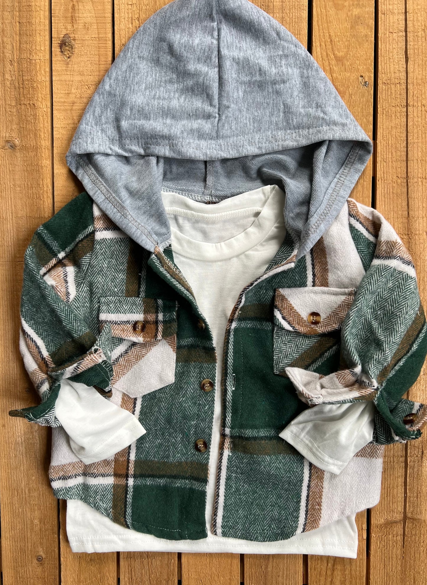 Hooded Plaid Shacket Set