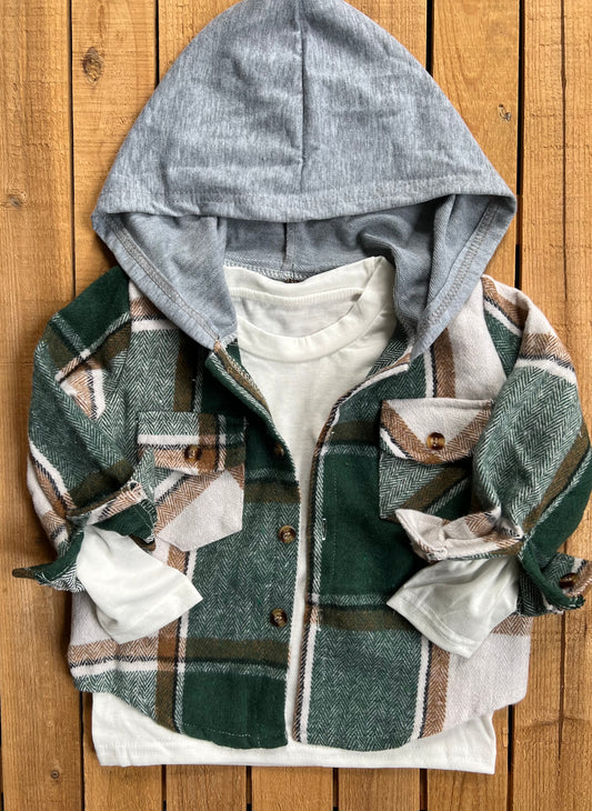 Hooded Plaid Shacket Set