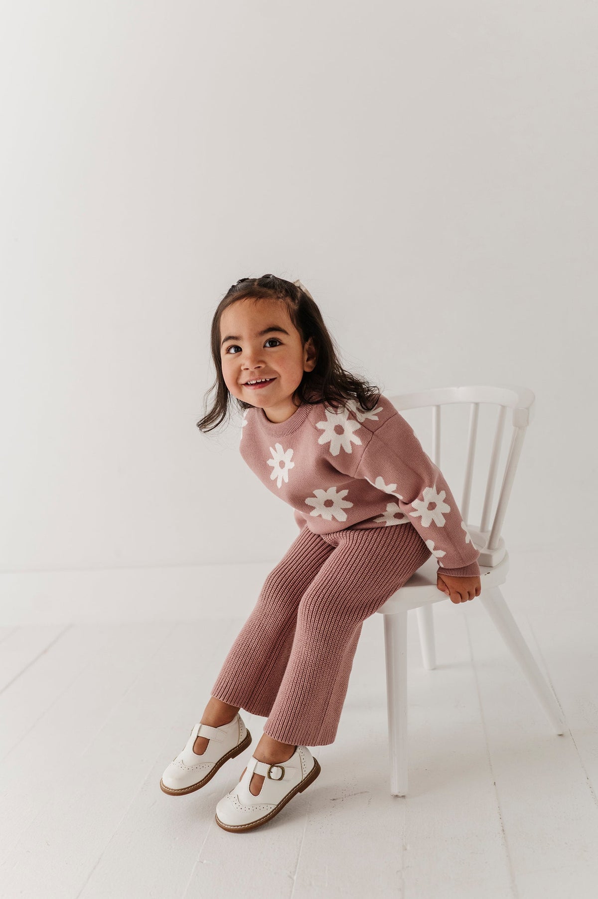 Girls Knit Wide Leg Crop Pants in Rose