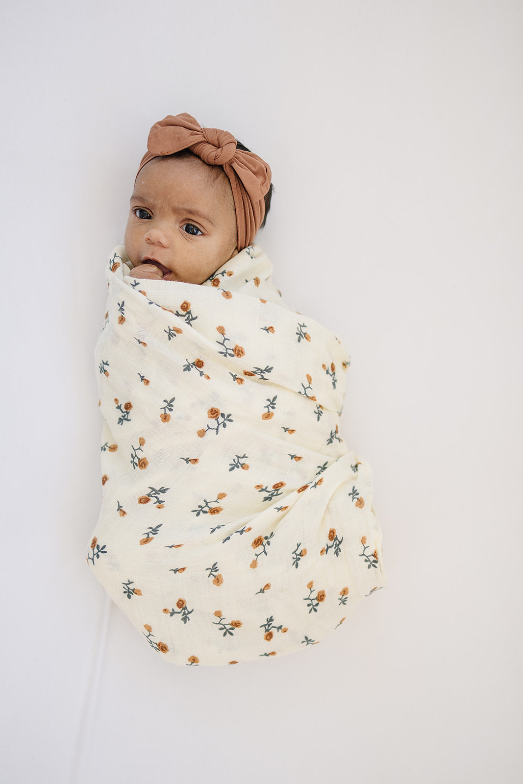 Mebie Baby Cream Floral Muslin Swaddle Blanket