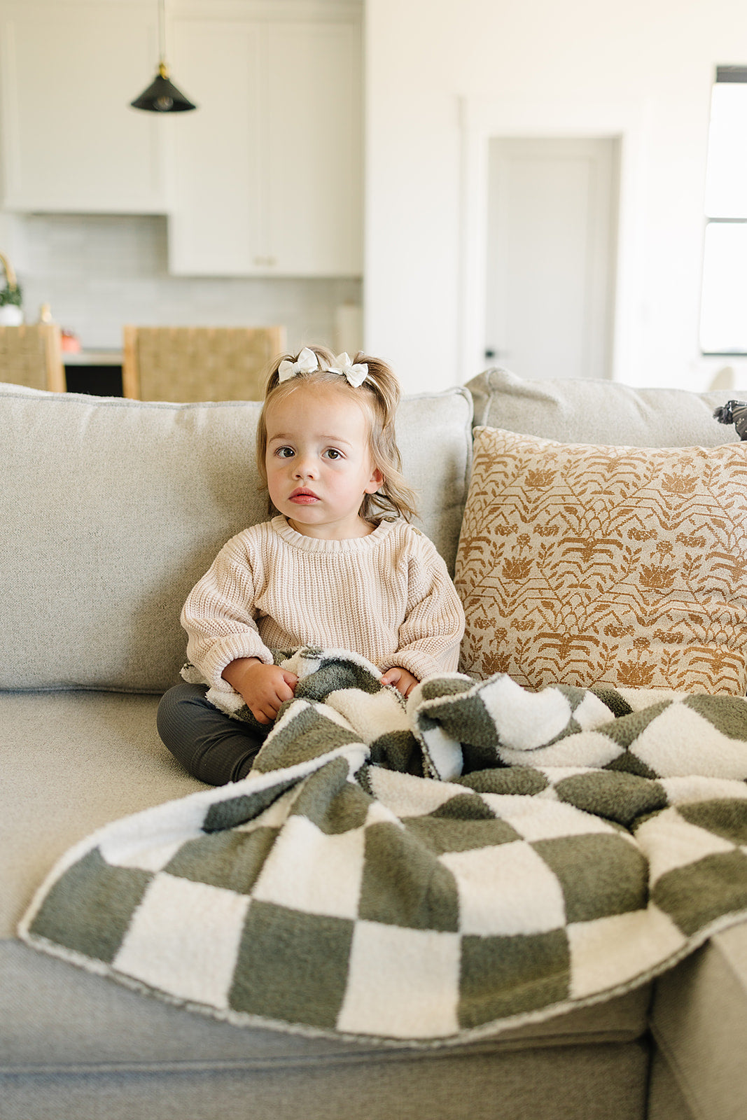 Mebie Baby Green Checkered Plush Blanket