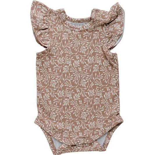 Mebie Baby Dusty Vines Ruffle Sleeve Bodysuit