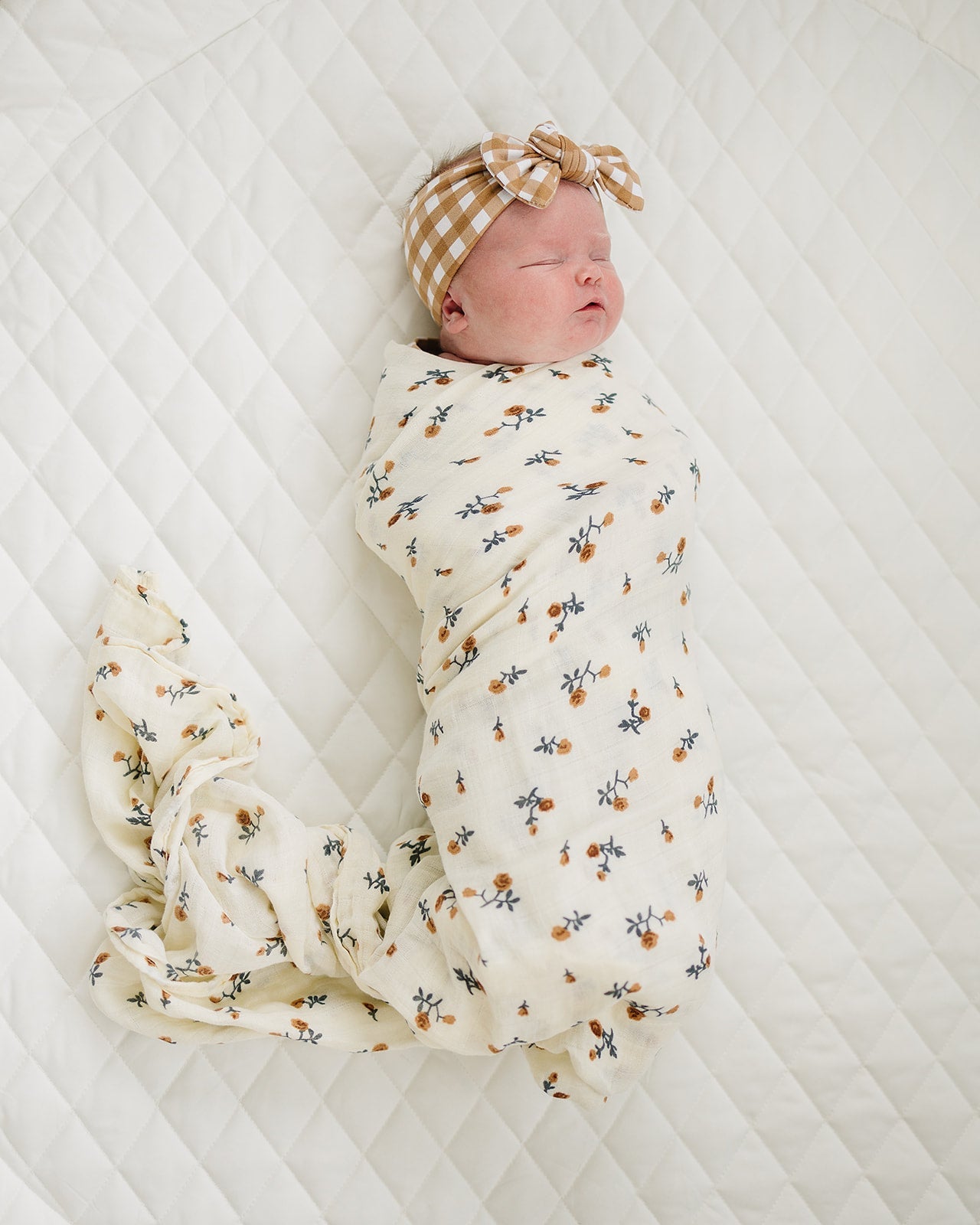 Mebie Baby Cream Floral Muslin Swaddle Blanket