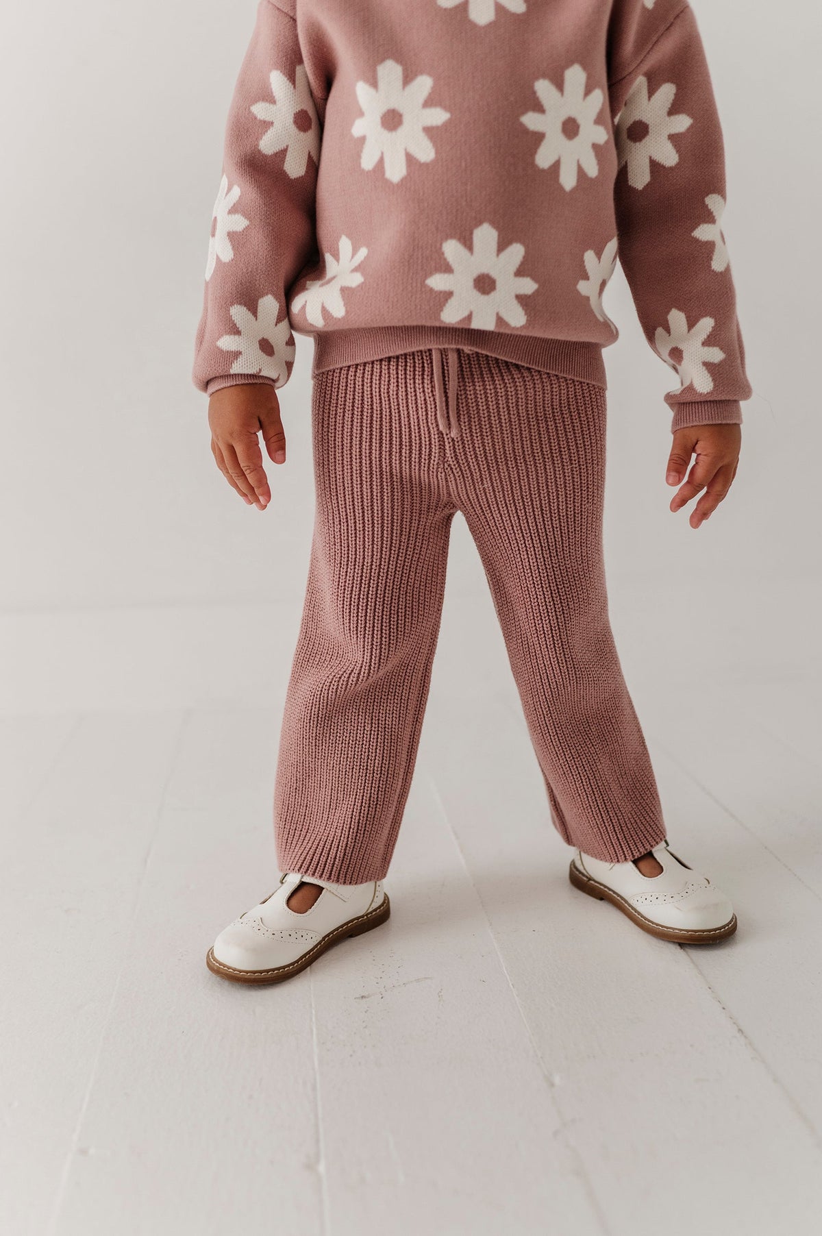 Girls Knit Wide Leg Crop Pants in Rose