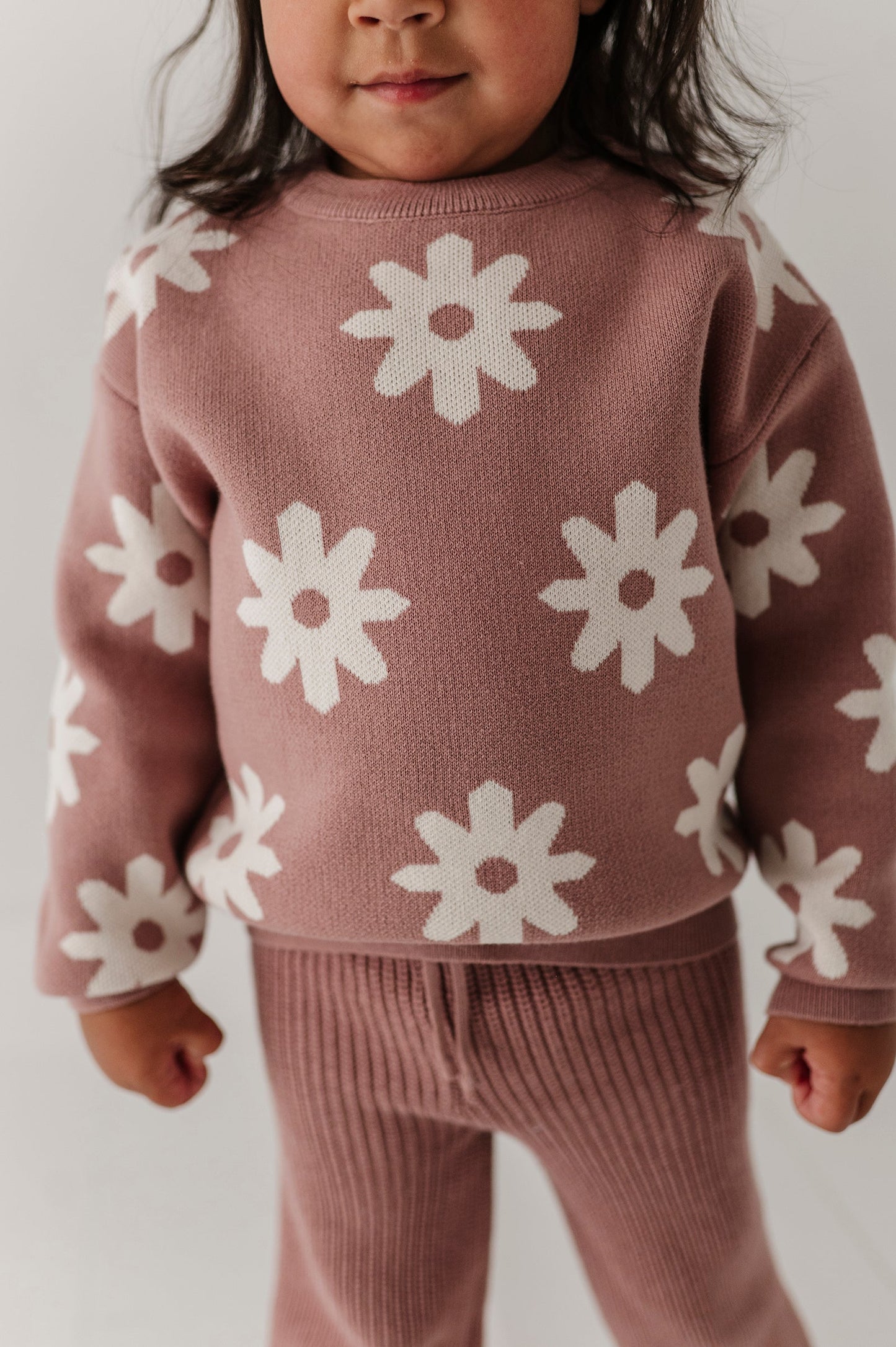 Girls Knit Sweater in Rose Daisies