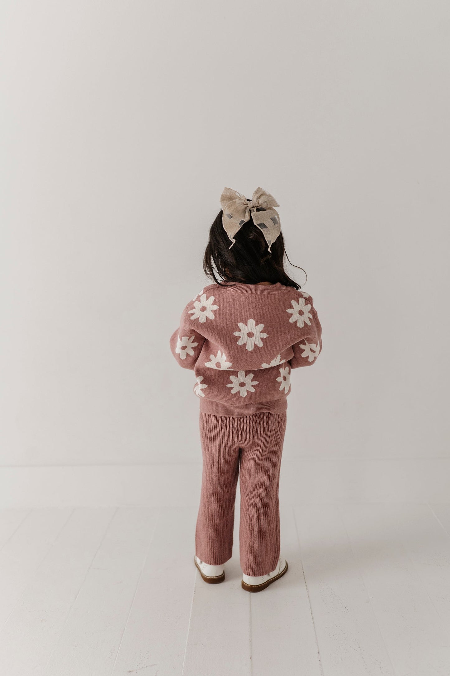 Girls Knit Sweater in Rose Daisies