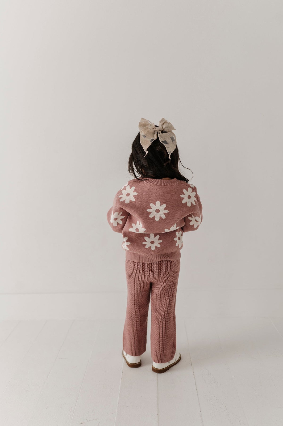 Girls Knit Wide Leg Crop Pants in Rose