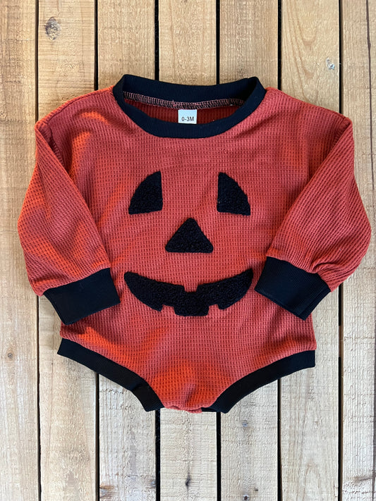 Waffle Knit Jack-O-Lantern Romper