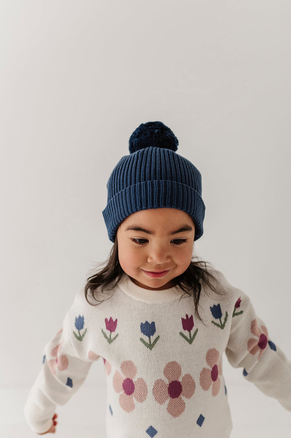 Knit Pom Hat in Navy